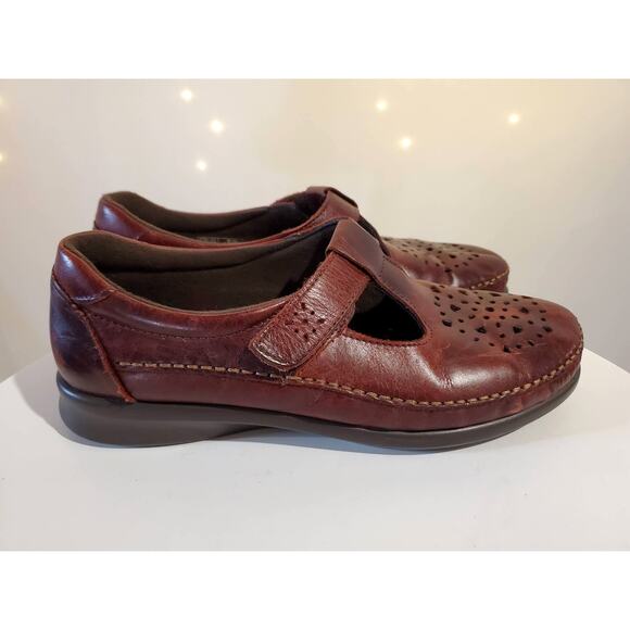 SAS Willow Cutout Leather Walnut Mary Jane Moccasin T-Strap Loafers Womens 8.5N - Picture 5 of 9